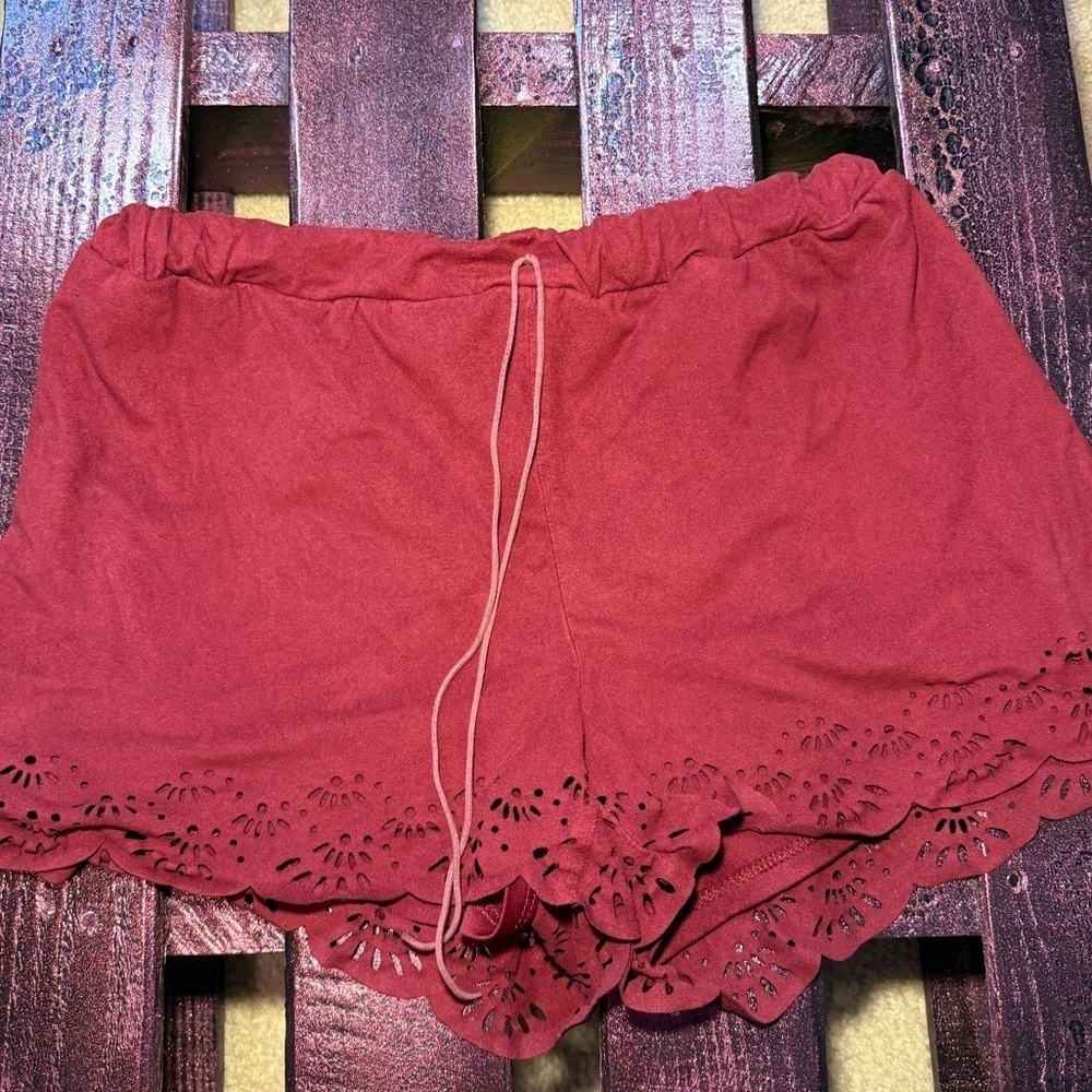 HeartSoul Red High Waist Lace Trim Shorts - Picture 1 of 5